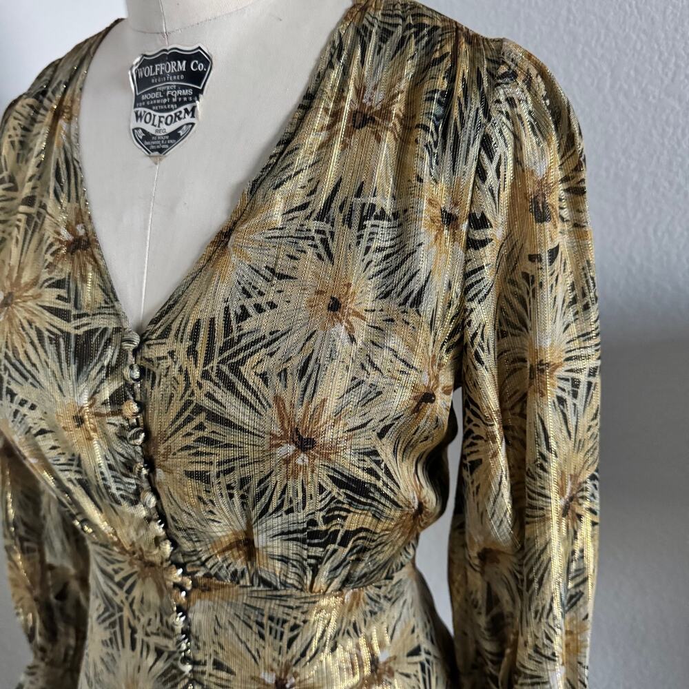 The Kooples | NWT Metallic Gold Botanical Midi Dress French Size 0 (US XS) - Picture 4 of 11